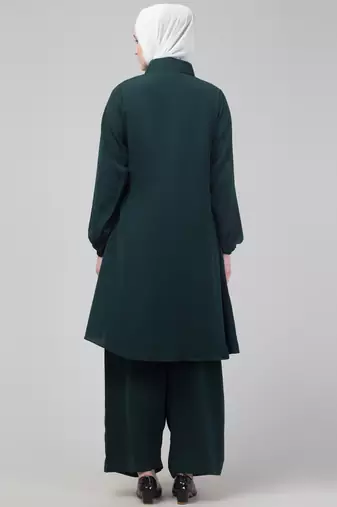 Green Matt nida elastic sleeves abaya cordset with hijab