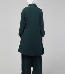 Green Matt nida elastic sleeves abaya cordset with hijab