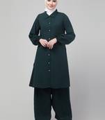 Green Matt nida elastic sleeves abaya cordset with hijab