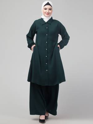 Green Matt nida elastic sleeves abaya cordset with hijab 3