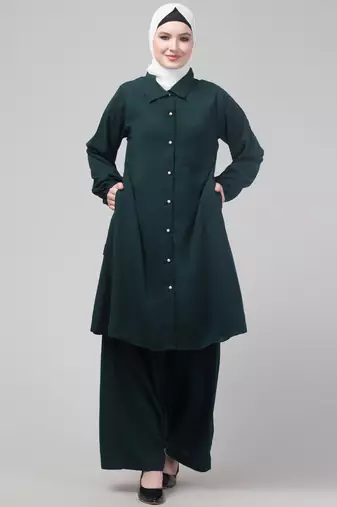 Green Matt nida elastic sleeves abaya cordset with hijab