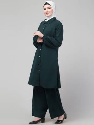 Green Matt nida elastic sleeves abaya cordset with hijab 4