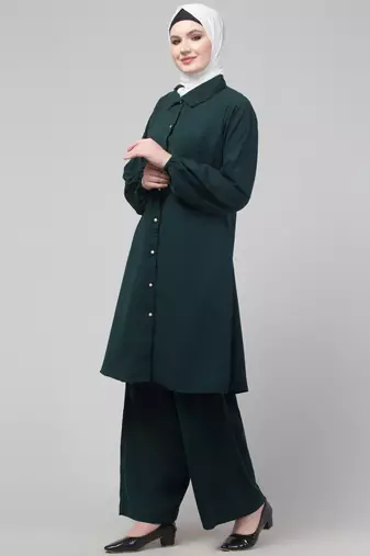 Green Matt nida elastic sleeves abaya cordset with hijab