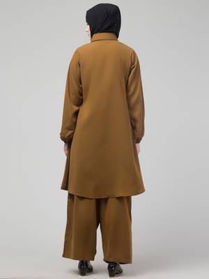 Mustard Matt nida elastic sleeves abaya cordset with hijab 2