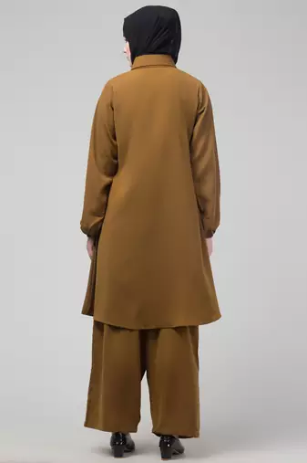 Mustard Matt nida elastic sleeves abaya cordset with hijab