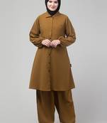 Mustard Matt nida elastic sleeves abaya cordset with hijab