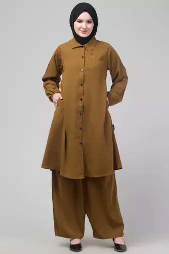 Mustard Matt nida elastic sleeves abaya cordset with hijab