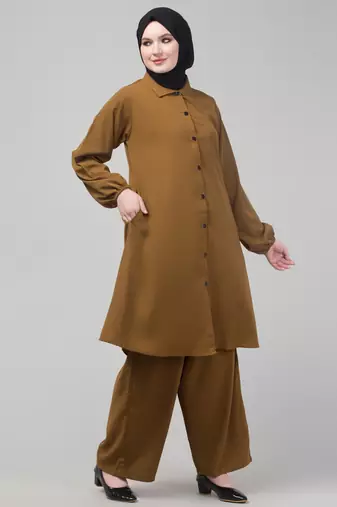 Mustard Matt nida elastic sleeves abaya cordset with hijab