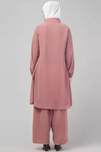 Mauve Pink Matt nida elastic sleeves abaya cordset with hijab