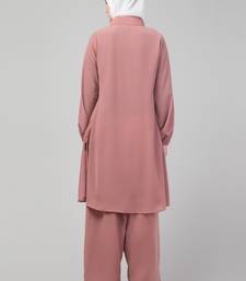 Mauve Pink Matt nida elastic sleeves abaya cordset with hijab