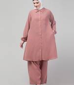 Mauve Pink Matt nida elastic sleeves abaya cordset with hijab