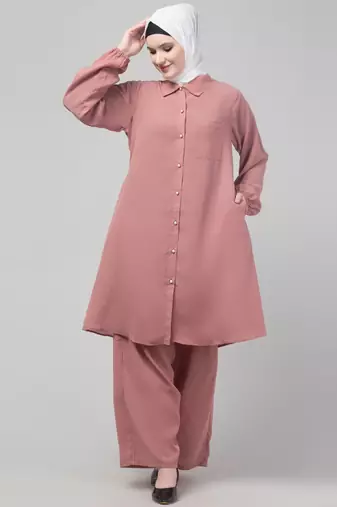 Mauve Pink Matt nida elastic sleeves abaya cordset with hijab