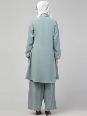 Sage Matt nida elastic sleeves abaya cordset with hijab 2