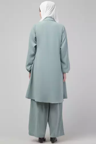 Sage Matt nida elastic sleeves abaya cordset with hijab
