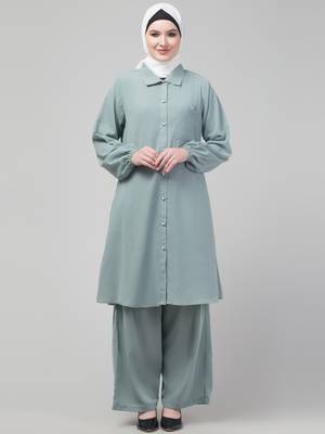 Sage Matt nida elastic sleeves abaya cordset with hijab 1