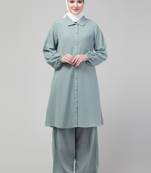Sage Matt nida elastic sleeves abaya cordset with hijab