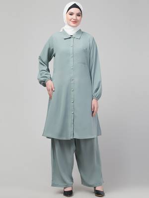 Sage Matt nida elastic sleeves abaya cordset with hijab 3