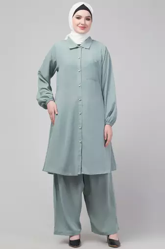 Sage Matt nida elastic sleeves abaya cordset with hijab