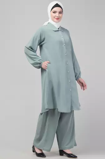 Sage Matt nida elastic sleeves abaya cordset with hijab