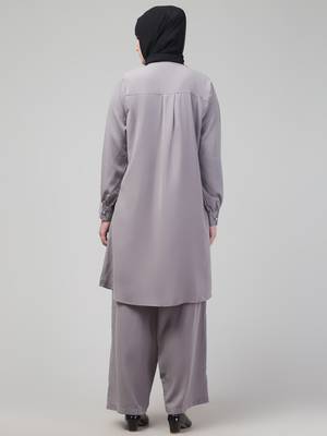 Light Grey Matt nida cuff sleeves abaya cordset with hijab 2