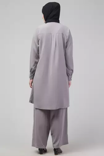 Light Grey Matt nida cuff sleeves abaya cordset with hijab