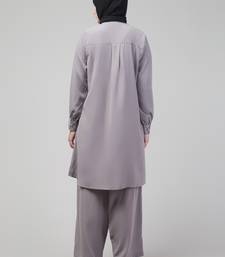 Light Grey Matt nida cuff sleeves abaya cordset with hijab