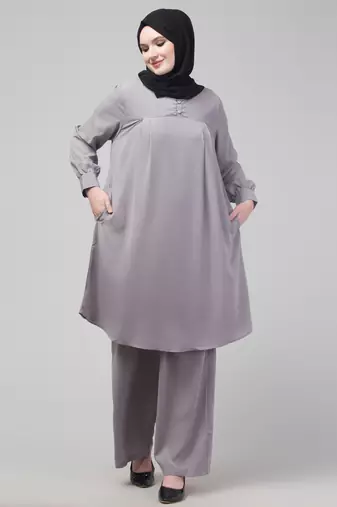 Light Grey Matt nida cuff sleeves abaya cordset with hijab