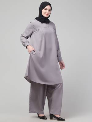 Light Grey Matt nida cuff sleeves abaya cordset with hijab 4
