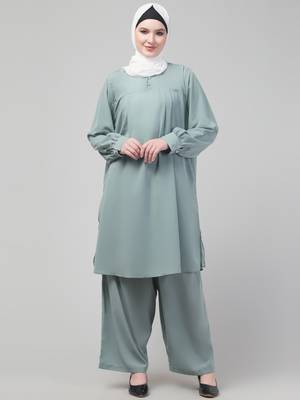 Sage Matt nida cuff sleeves abaya cordset with hijab 1