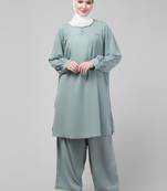 Sage Matt nida cuff sleeves abaya cordset with hijab
