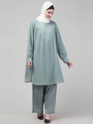 Sage Matt nida cuff sleeves abaya cordset with hijab 3