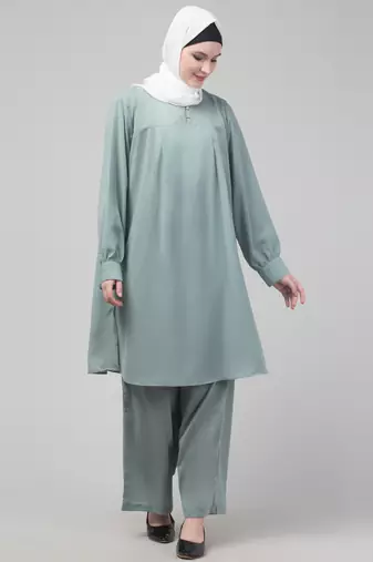 Sage Matt nida cuff sleeves abaya cordset with hijab