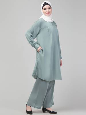 Sage Matt nida cuff sleeves abaya cordset with hijab 4