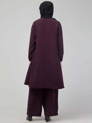 Wine Matt nida elastic sleeves abaya cord set with hijab 2