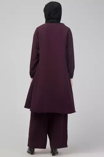Wine Matt nida elastic sleeves abaya cord set with hijab
