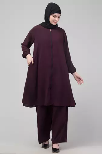 Wine Matt nida elastic sleeves abaya cord set with hijab