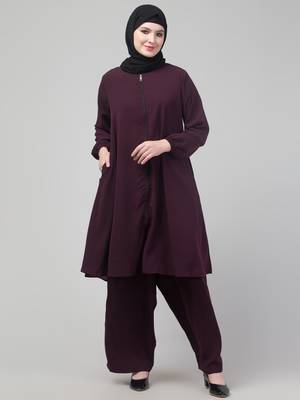 Wine Matt nida elastic sleeves abaya cord set with hijab 1