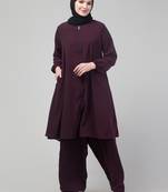 Wine Matt nida elastic sleeves abaya cord set with hijab