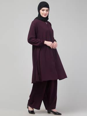 Wine Matt nida elastic sleeves abaya cord set with hijab 4