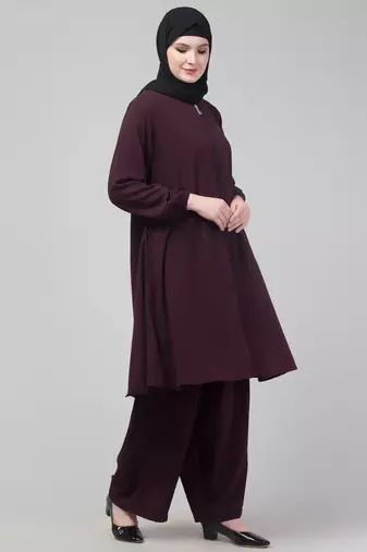 Wine Matt nida elastic sleeves abaya cord set with hijab