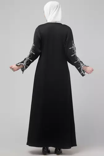 Black hand embroidered elastic at sleeves abaya with hijab