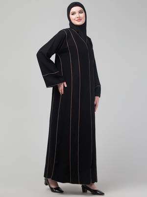 Black contrast detailing abaya with hijab 4