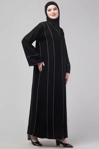 Black contrast detailing abaya with hijab