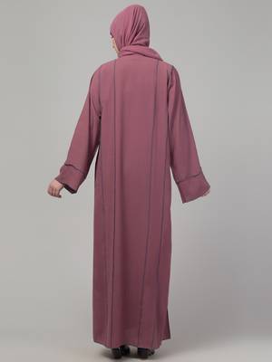 Mauve contrast detailing abaya with hijab 2