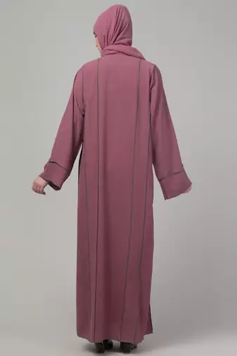 Mauve contrast detailing abaya with hijab
