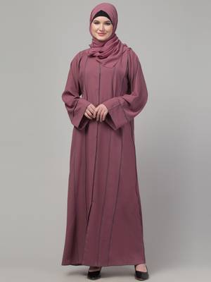 Mauve contrast detailing abaya with hijab 1
