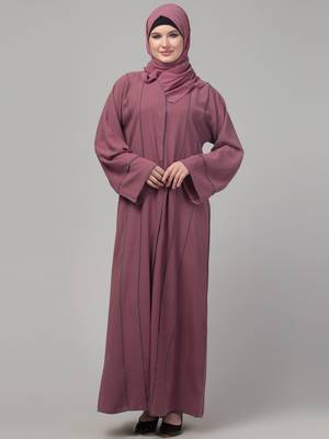 Mauve contrast detailing abaya with hijab 3