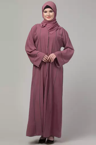 Mauve contrast detailing abaya with hijab