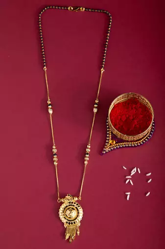 Long Gold-Plated Single Vaati Mangalsutra     Timeless Elegance