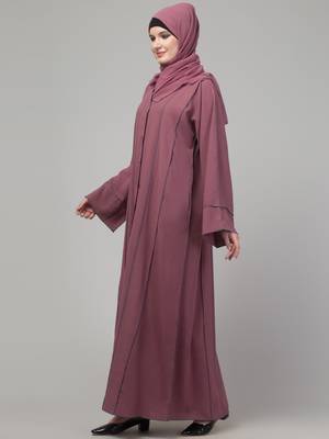Mauve contrast detailing abaya with hijab 4
